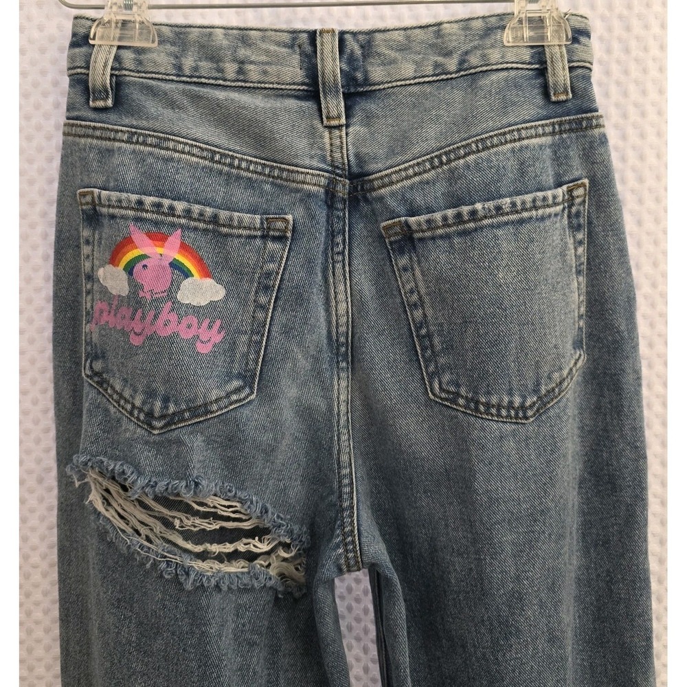 PacSun‎ Playboy Womens High Rise Straight Leg Distressed Blue Jeans Size 25